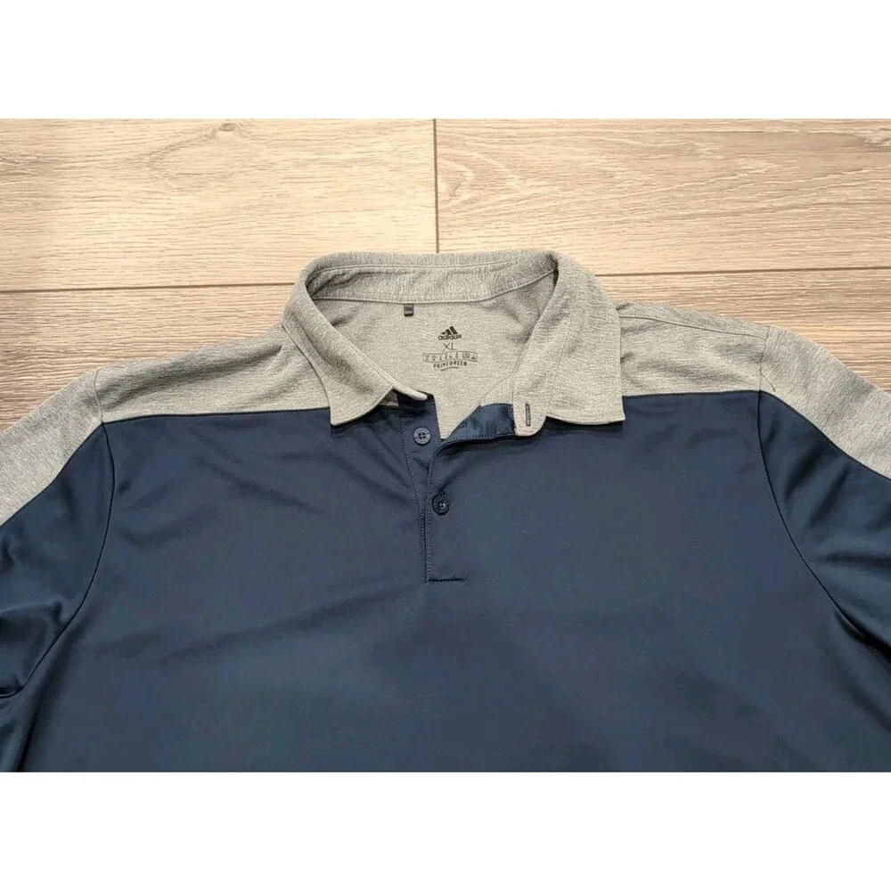 ADIDAS 3 BUTTON GOLF POLO LONG SLEEVE STRETCH PRIME GREEN MEN'S XL NAVY/GRAY